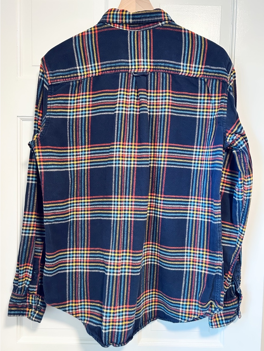 Men’s Merona Navy Blue Rainbow Plaid Flannel - Size Large - Picture 6 of 7